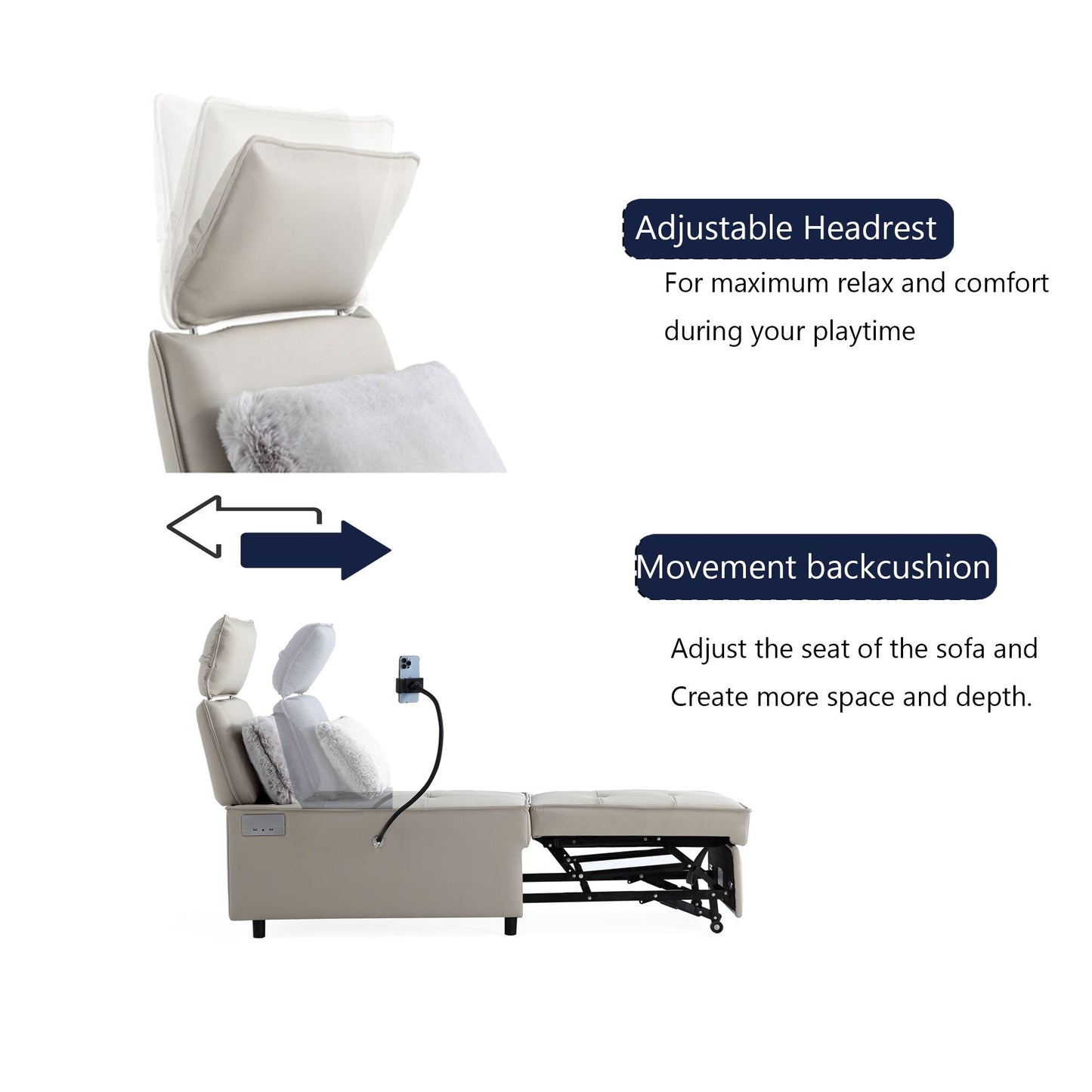 Poltrona letto trasformabile 3 in 1, divano reclinabile regolabile con altoparlanti Bluetooth, porte USB e cuscino morbido