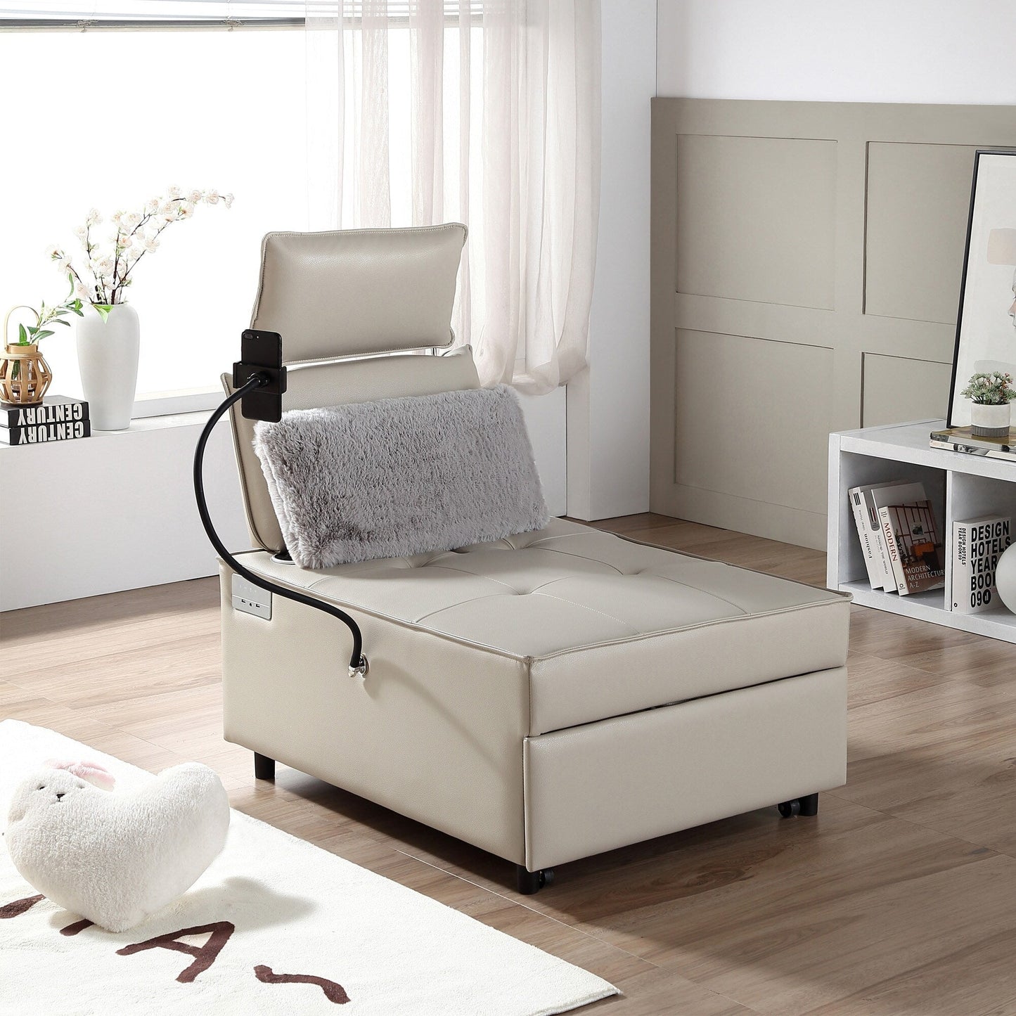 Poltrona letto trasformabile 3 in 1, divano reclinabile regolabile con altoparlanti Bluetooth, porte USB e cuscino morbido