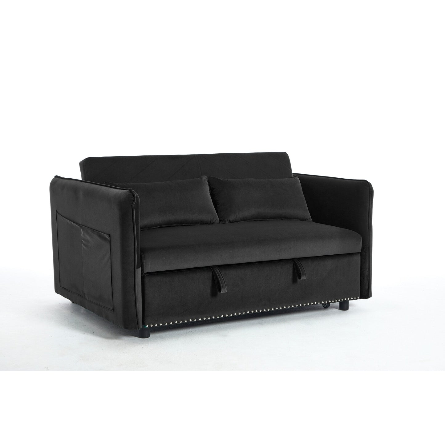 Divano letto futon trasformabile 3 in 1, 55 divani a due posti con 2 cuscini, porte USB e tasche laterali