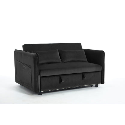 Divano letto futon trasformabile 3 in 1, 55 divani a due posti con 2 cuscini, porte USB e tasche laterali