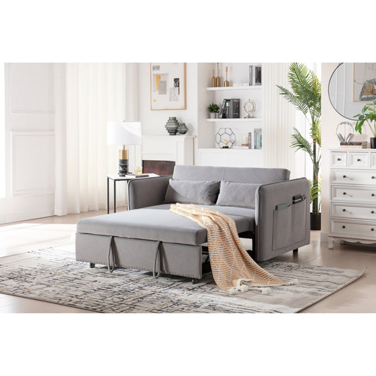 Divano letto futon trasformabile 3 in 1, 55 divani a due posti con 2 cuscini, porte USB e tasche laterali
