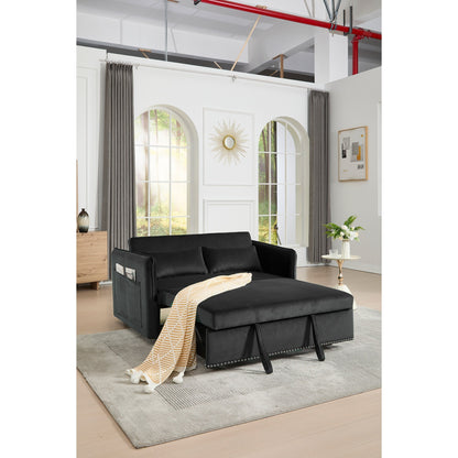 Divano letto futon trasformabile 3 in 1, 55 divani a due posti con 2 cuscini, porte USB e tasche laterali