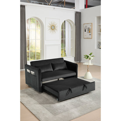 Divano letto futon trasformabile 3 in 1, 55 divani a due posti con 2 cuscini, porte USB e tasche laterali