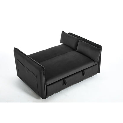 Divano letto futon trasformabile 3 in 1, 55 divani a due posti con 2 cuscini, porte USB e tasche laterali