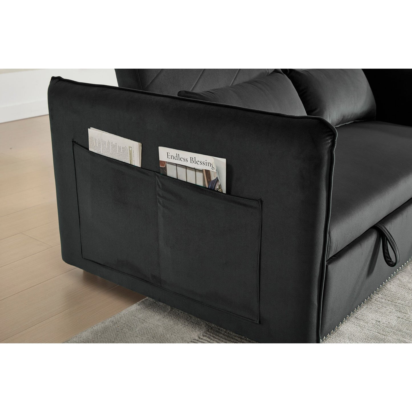 Divano letto futon trasformabile 3 in 1, 55 divani a due posti con 2 cuscini, porte USB e tasche laterali