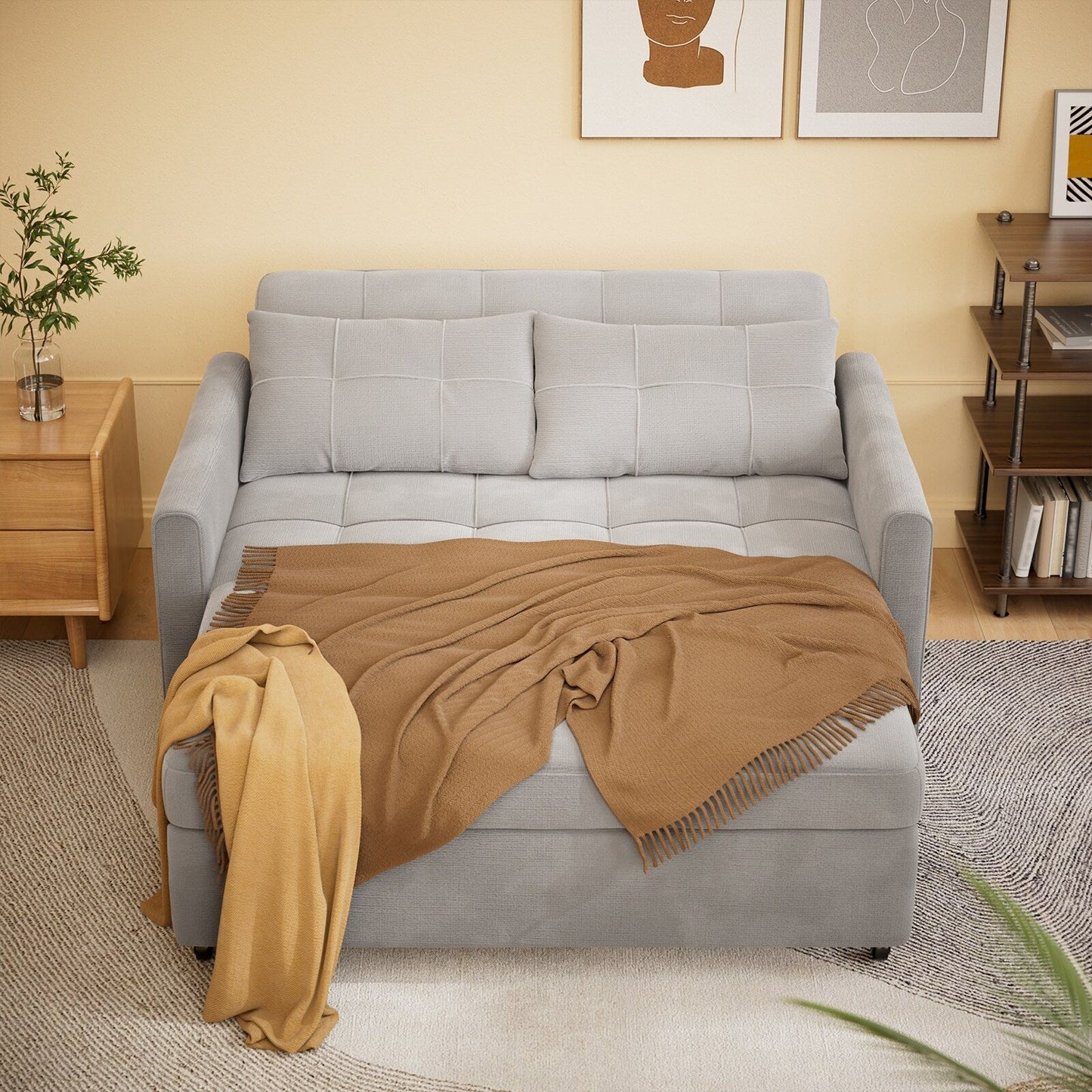Divano letto trasformabile 3 in 1, divano letto futon con letto estraibile e schienale regolabile