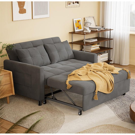 Divano letto trasformabile 3 in 1, divano letto futon con letto estraibile e schienale regolabile