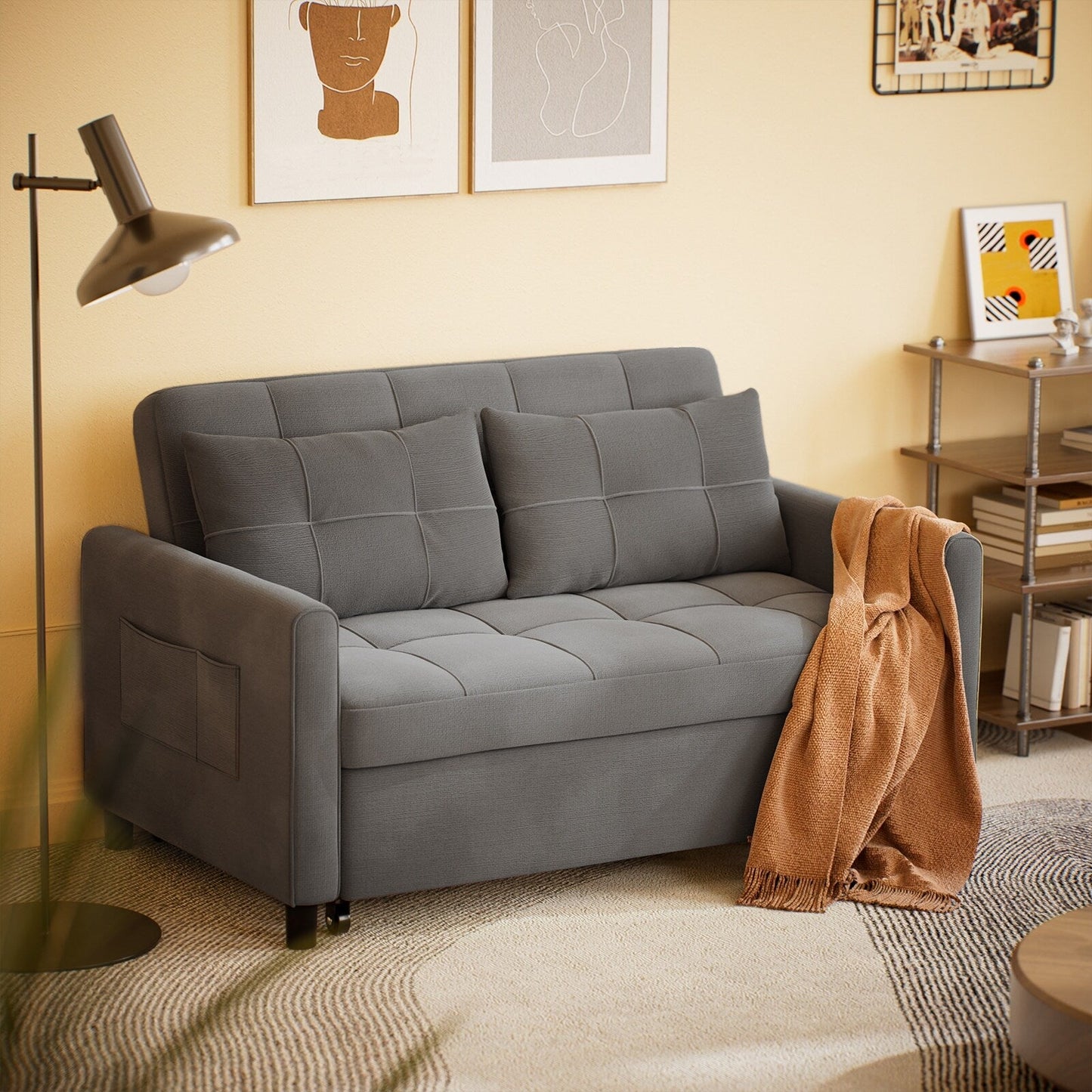 Divano letto trasformabile 3 in 1, divano letto futon con letto estraibile e schienale regolabile