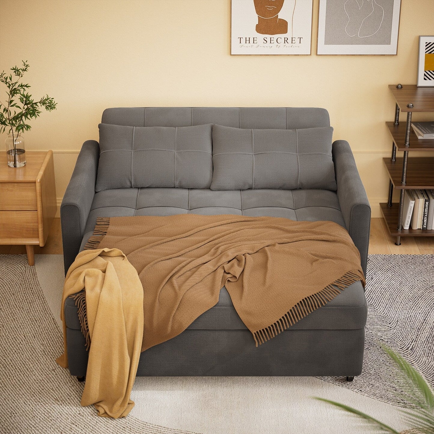 Divano letto trasformabile 3 in 1, divano letto futon con letto estraibile e schienale regolabile