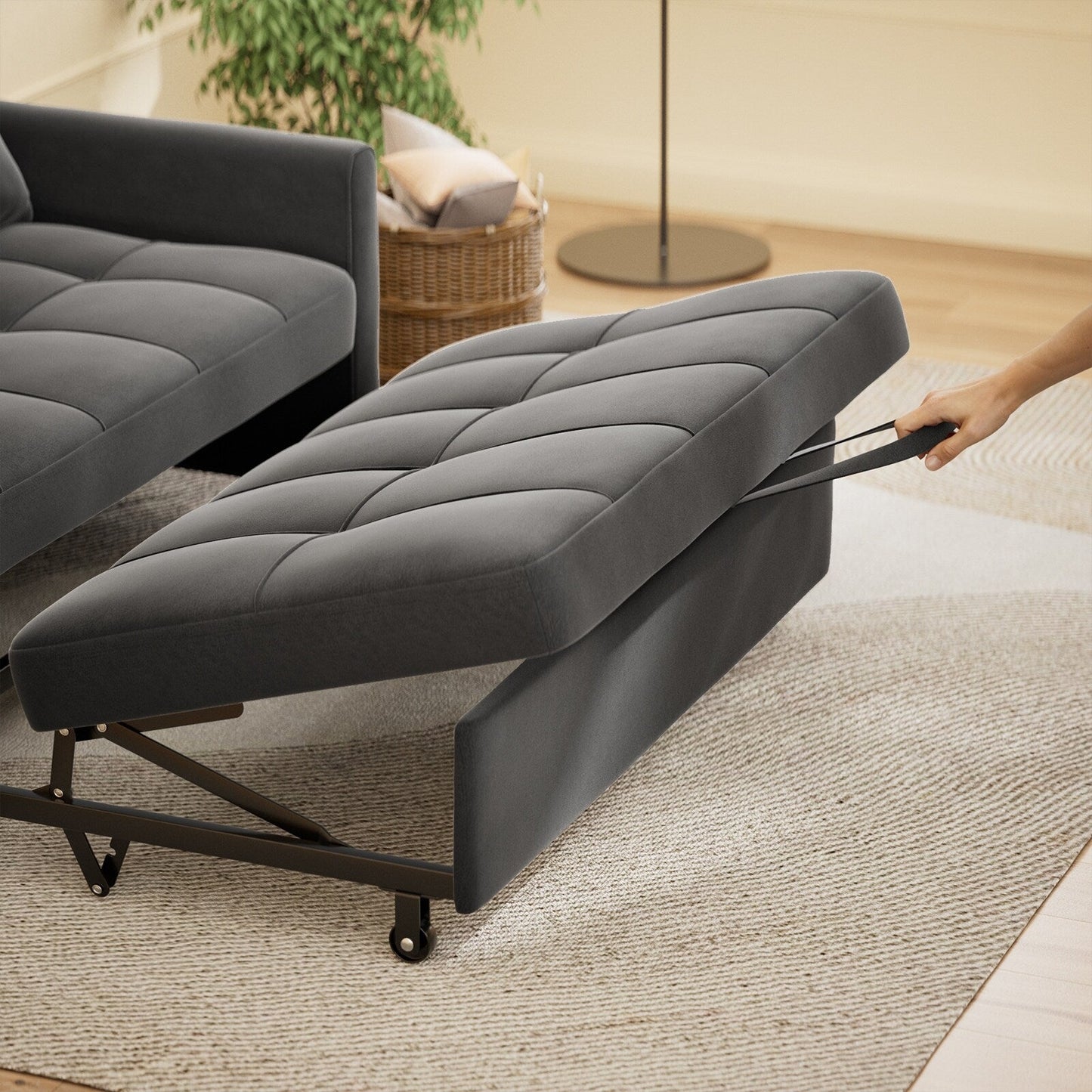 Divano letto trasformabile 3 in 1, divano letto futon con letto estraibile e schienale regolabile