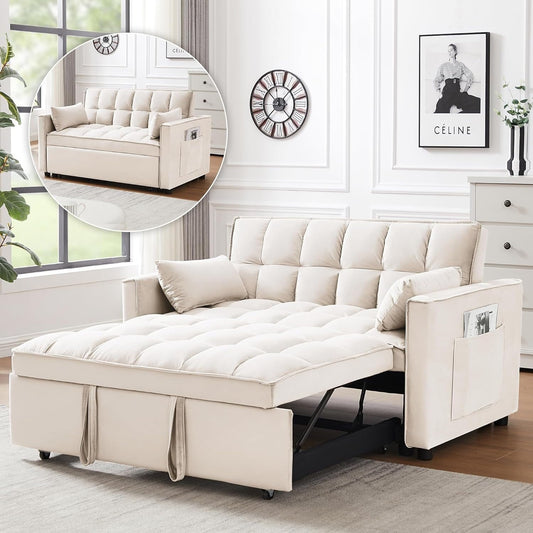 Divano letto trasformabile 3 in 1 - Divano futon in velluto con schienale regolabile e tasca laterale per piccoli spazi