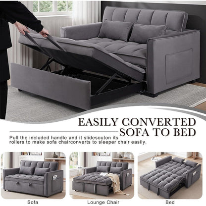 Divano letto trasformabile 3 in 1 - Divano futon in velluto con schienale regolabile, tasca laterale e funzione estraibile, grigio scuro