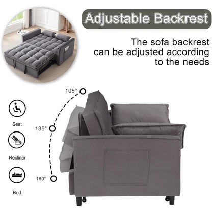 Divano letto trasformabile 3 in 1 - Divano futon in velluto con schienale regolabile, tasca laterale e funzione estraibile, grigio scuro