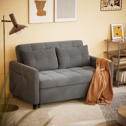 Divano letto trasformabile 3 in 1, chaise longue con letto estraibile, velluto/tessuto