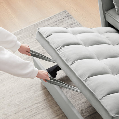 Divano letto futon 3 in 1 moderno in velluto con tasche per cuscini, grigio