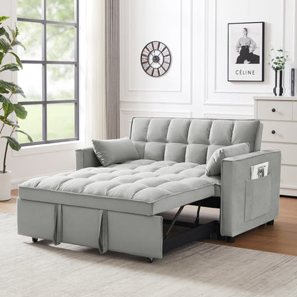 Divano letto futon 3 in 1 moderno in velluto con tasche per cuscini, grigio