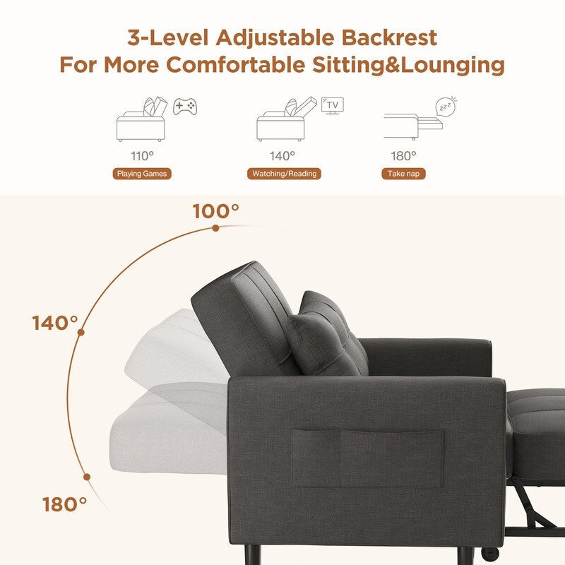 Divano letto estraibile 3 in 1, divano letto imbottito moderno convertibile e regolabile