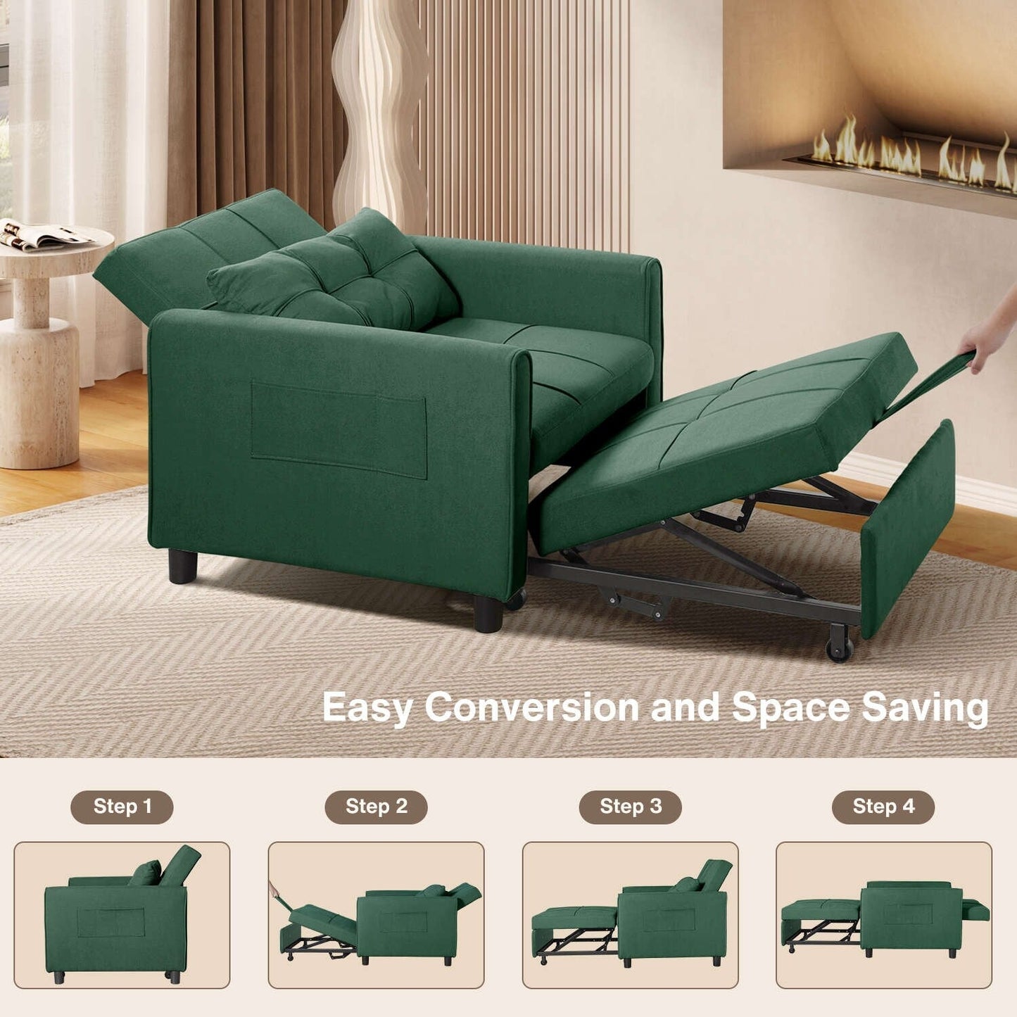 Divano letto estraibile 3 in 1, divano letto imbottito moderno convertibile e regolabile