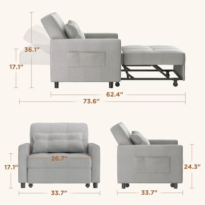 Divano letto estraibile 3 in 1, divano letto imbottito moderno convertibile e regolabile