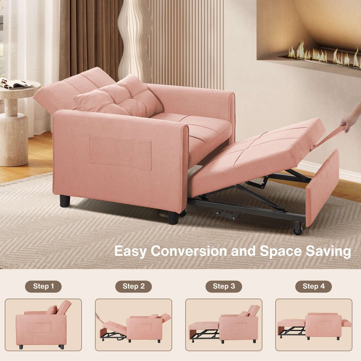 Divano letto estraibile 3 in 1, divano letto imbottito moderno convertibile e regolabile