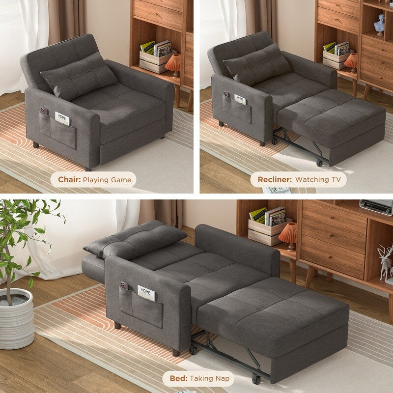 Divano letto estraibile 3 in 1, divano letto imbottito moderno convertibile e regolabile