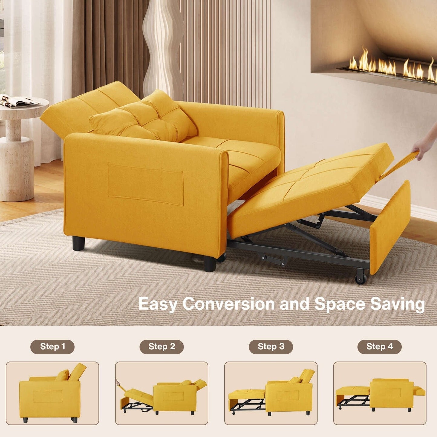 Divano letto estraibile 3 in 1, divano letto imbottito moderno convertibile e regolabile