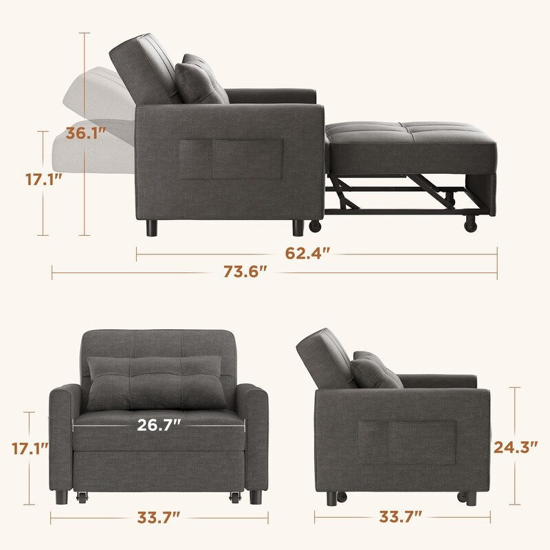 Divano letto estraibile 3 in 1, divano letto imbottito moderno convertibile e regolabile