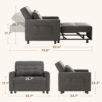 Divano letto estraibile 3 in 1, divano letto imbottito moderno convertibile e regolabile