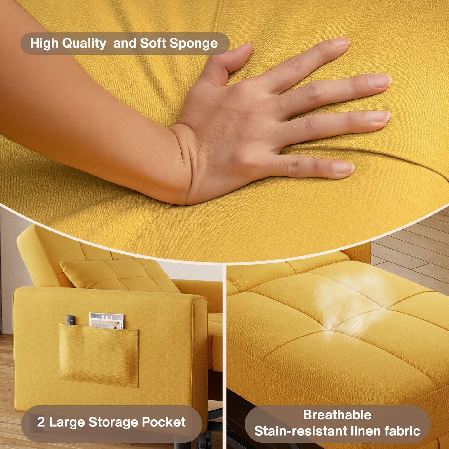 Divano letto estraibile 3 in 1, divano letto imbottito moderno convertibile e regolabile
