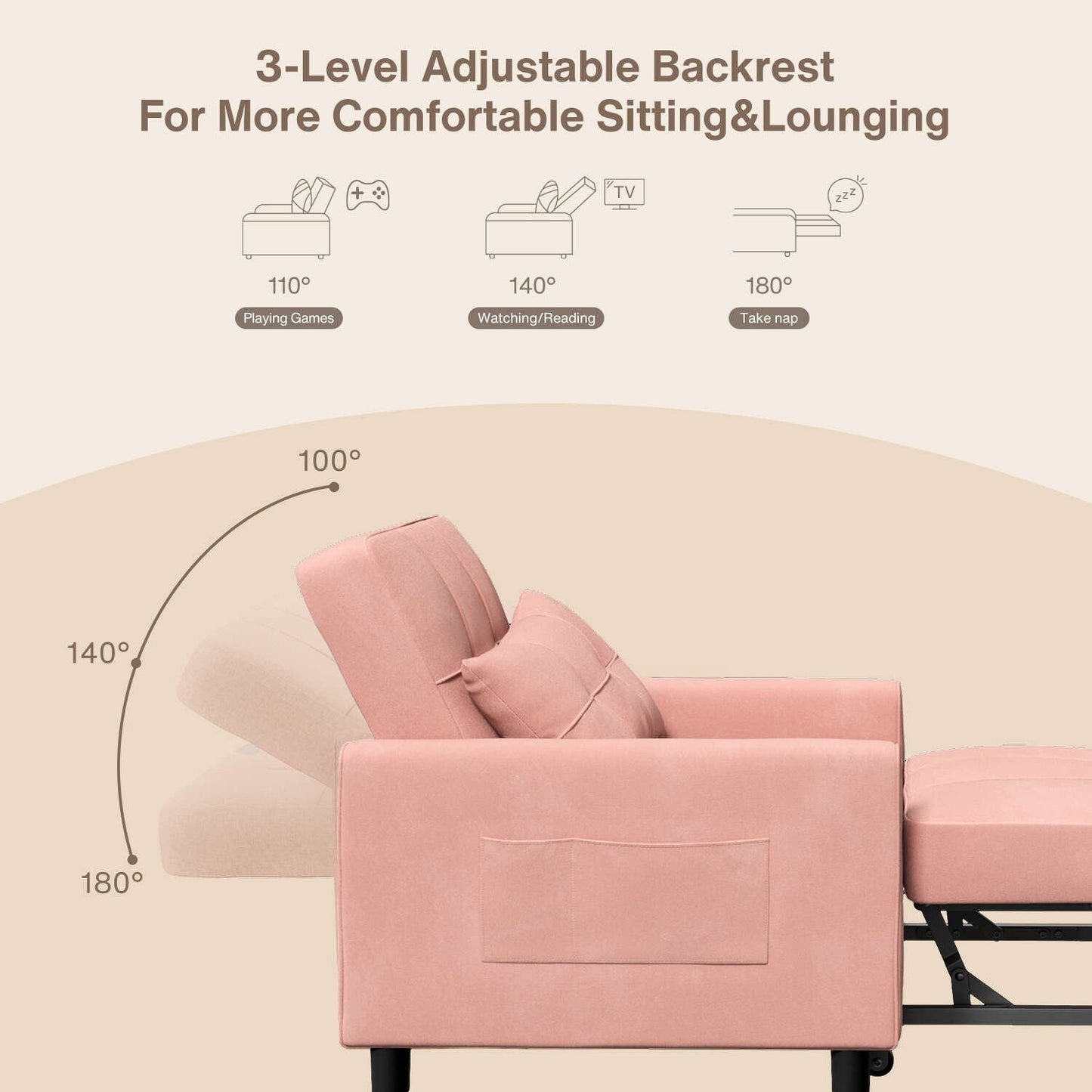 Divano letto estraibile 3 in 1, divano letto imbottito moderno convertibile e regolabile