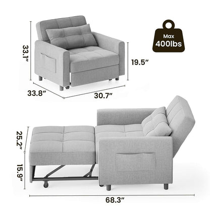 Divano letto estraibile 3 in 1, divano letto imbottito moderno convertibile e regolabile
