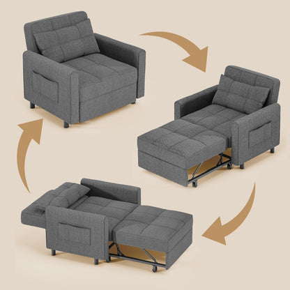 Divano letto estraibile 3 in 1, poltrona letto imbottita, pieghevole, regolabile e convertibile