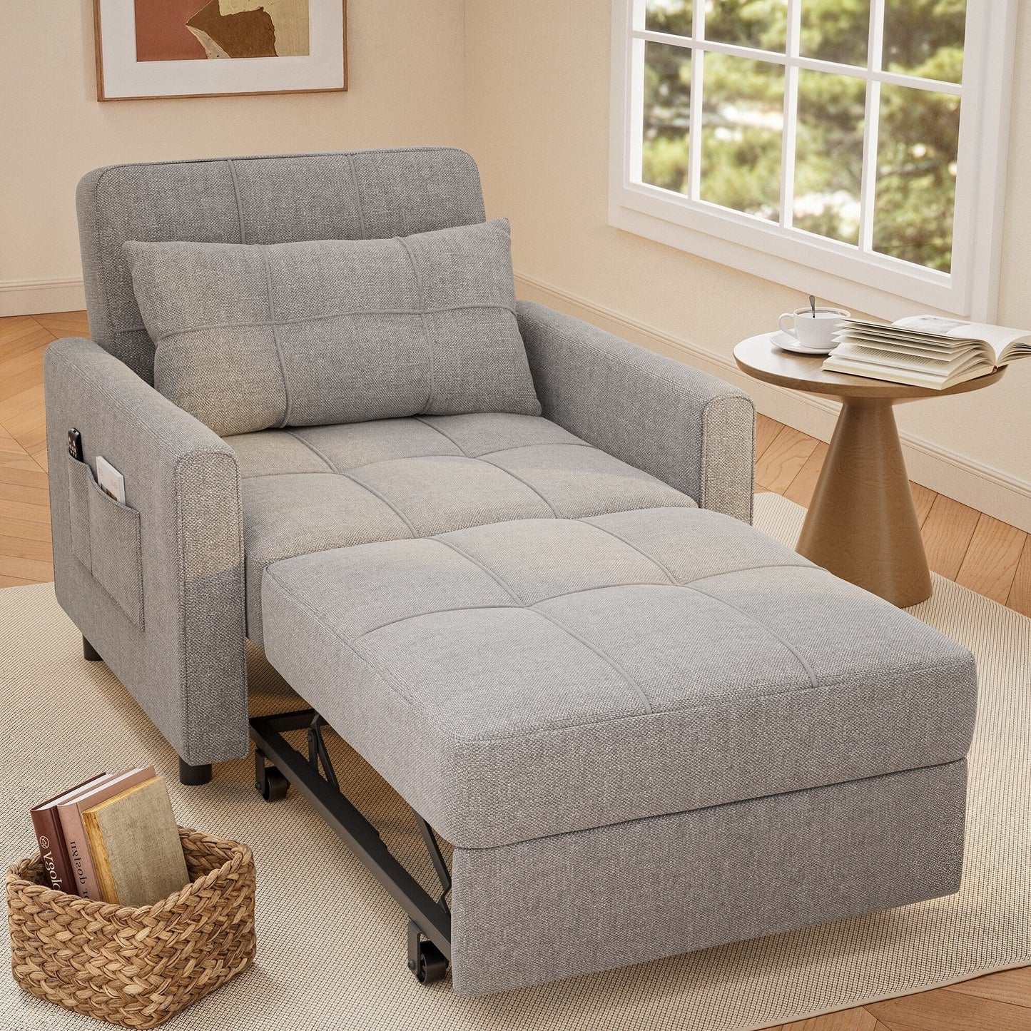 Divano letto estraibile 3 in 1, poltrona letto imbottita, pieghevole, regolabile e convertibile
