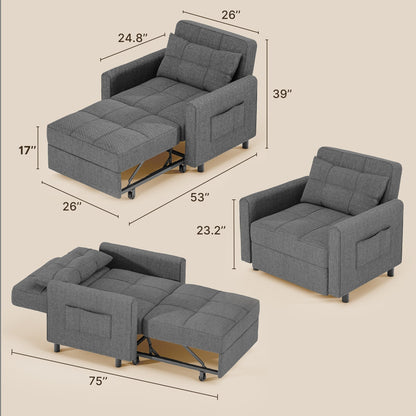 Divano letto estraibile 3 in 1, poltrona letto imbottita, pieghevole, regolabile e convertibile