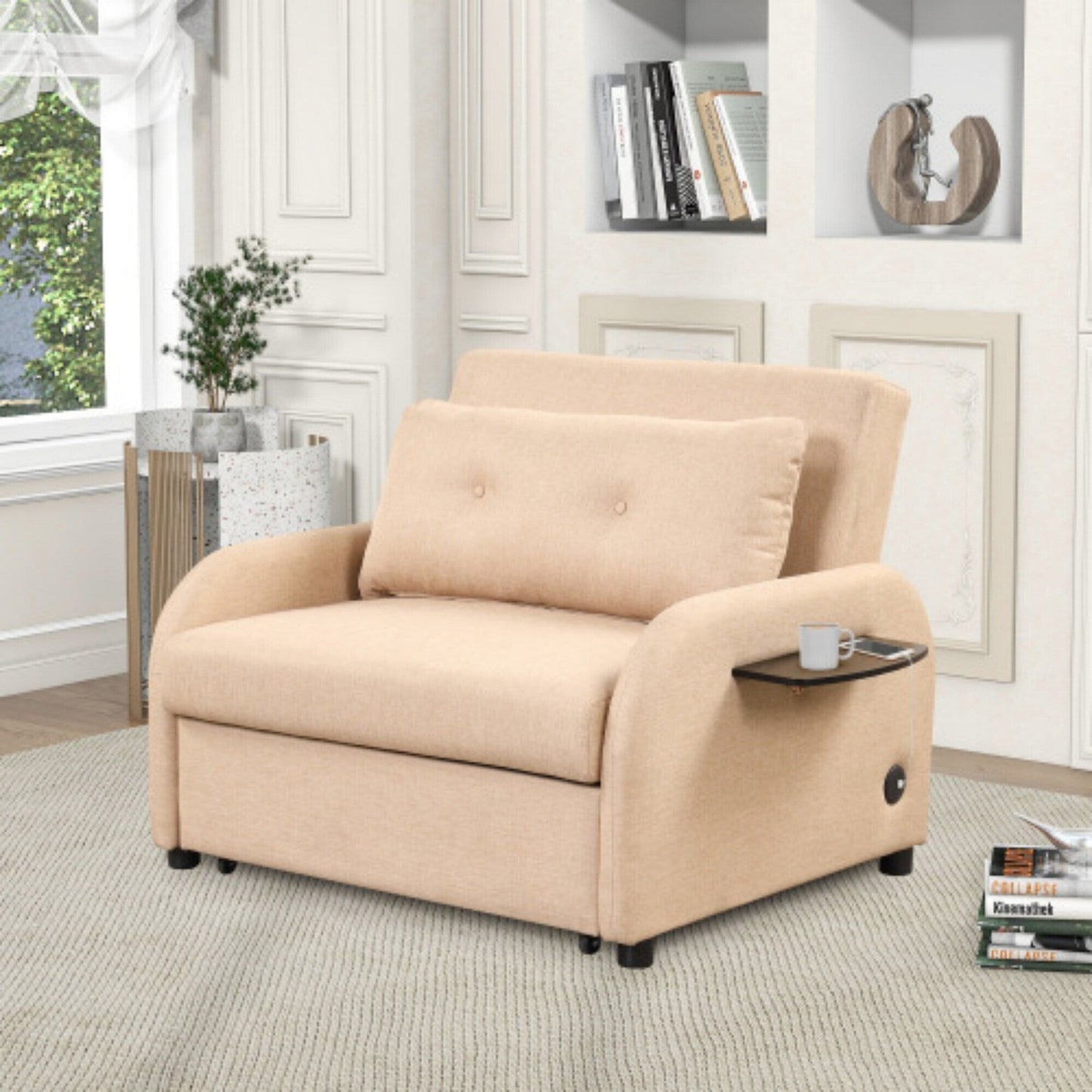 Divano letto estraibile 3 in 1 con tavolino pieghevole e porte USB di Harper&amp;Bright Designs