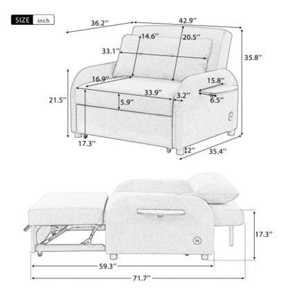 Divano letto estraibile 3 in 1 con tavolino pieghevole e porte USB di Harper&amp;Bright Designs