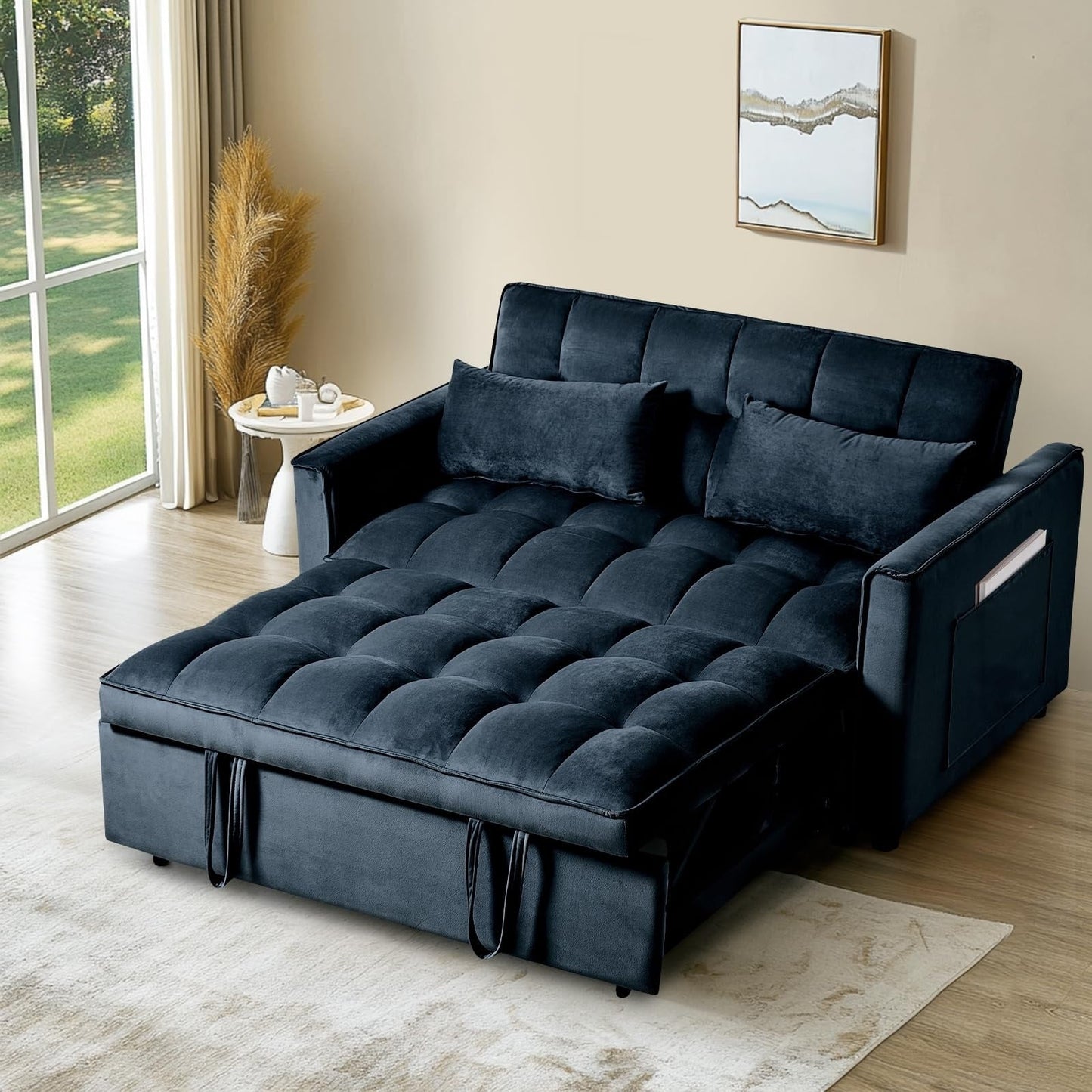 Divano letto 3 in 1 in velluto con schienale regolabile
