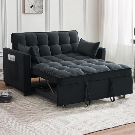 Divano letto 3 in 1 in velluto - Divano estraibile con schienale regolabile, braccioli e tasche portaoggetti per il soggiorno