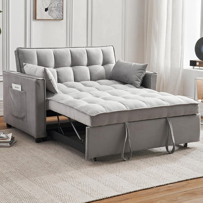 Divano letto 3 in 1 in velluto - Divano estraibile con schienale regolabile, braccioli e tasche portaoggetti per il soggiorno