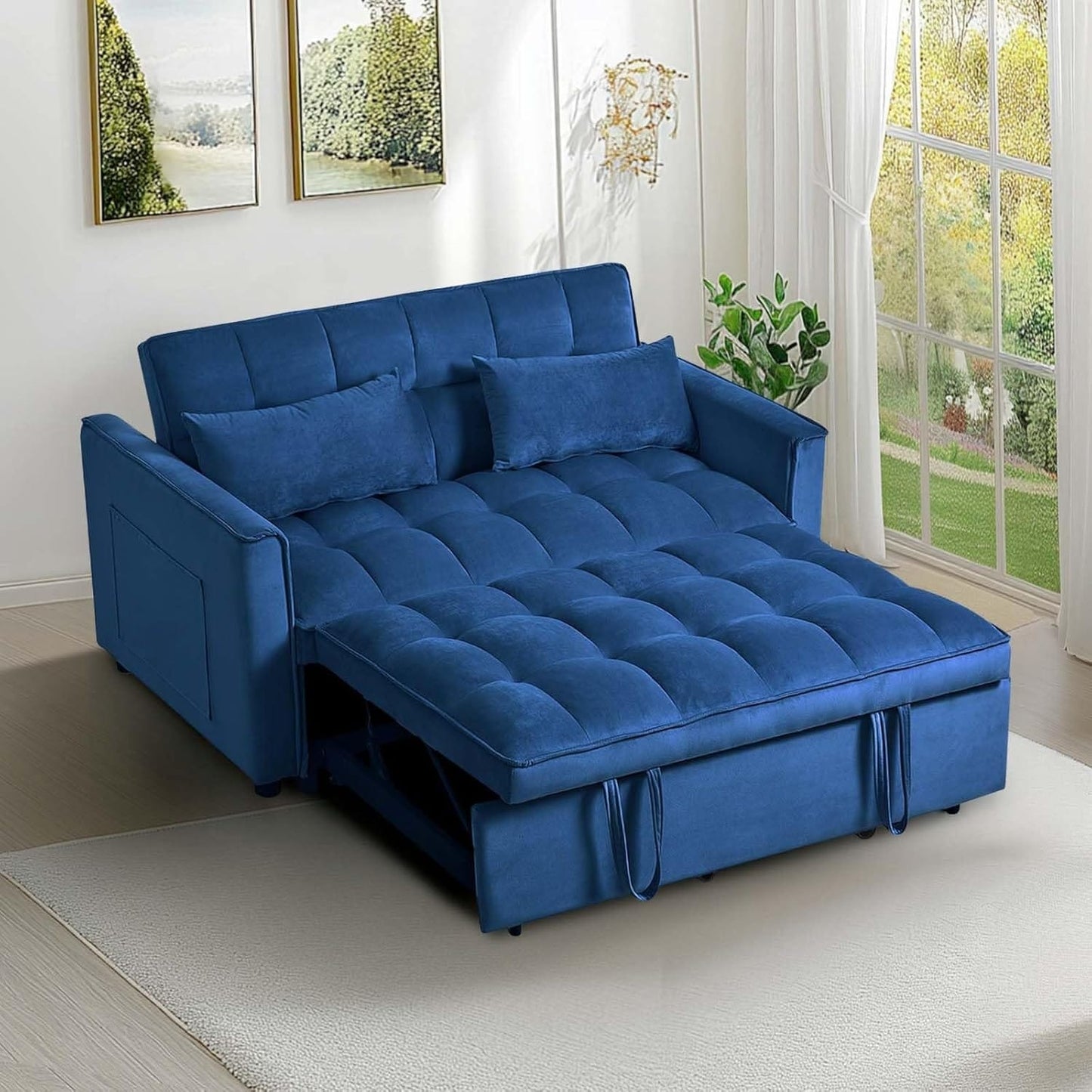Divano letto 3 in 1 in velluto con schienale regolabile