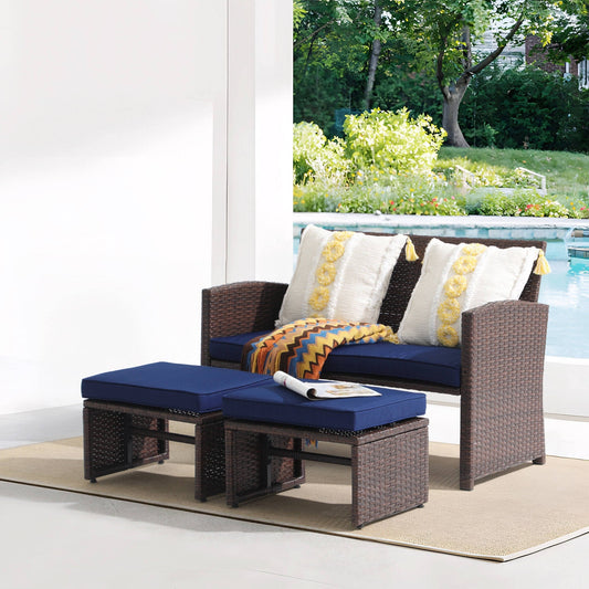 Set di divani da esterno in rattan da 3 pezzi con cuscini