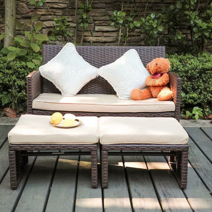 Set di divani da esterno in rattan da 3 pezzi con cuscini