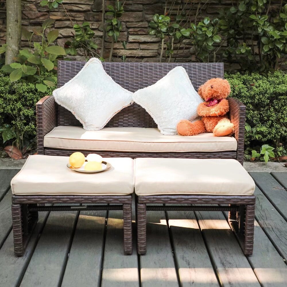 Set di divani da esterno in rattan da 3 pezzi con cuscini