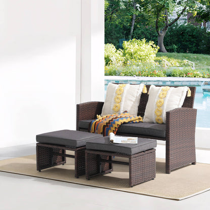 Set di divani da esterno in rattan da 3 pezzi con cuscini
