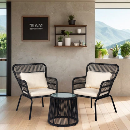 Set da bistrot da conversazione in vimini da esterno, 3 pezzi, set di sedie da giardino in rattan per tutte le stagioni con cuscini