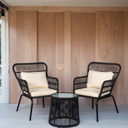 Set da bistrot da conversazione in vimini da esterno, 3 pezzi, set di sedie da giardino in rattan per tutte le stagioni con cuscini