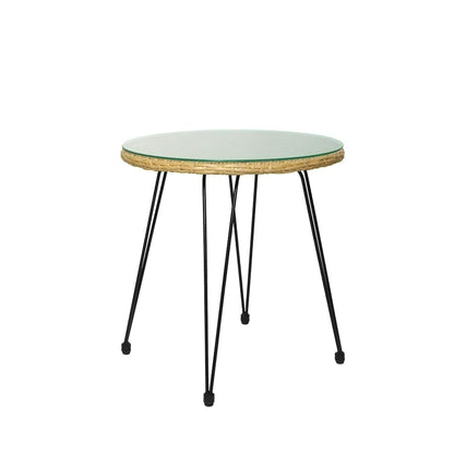 Set da bistrot da esterno in vimini e rattan, 3 pezzi, con tavolo e cuscini