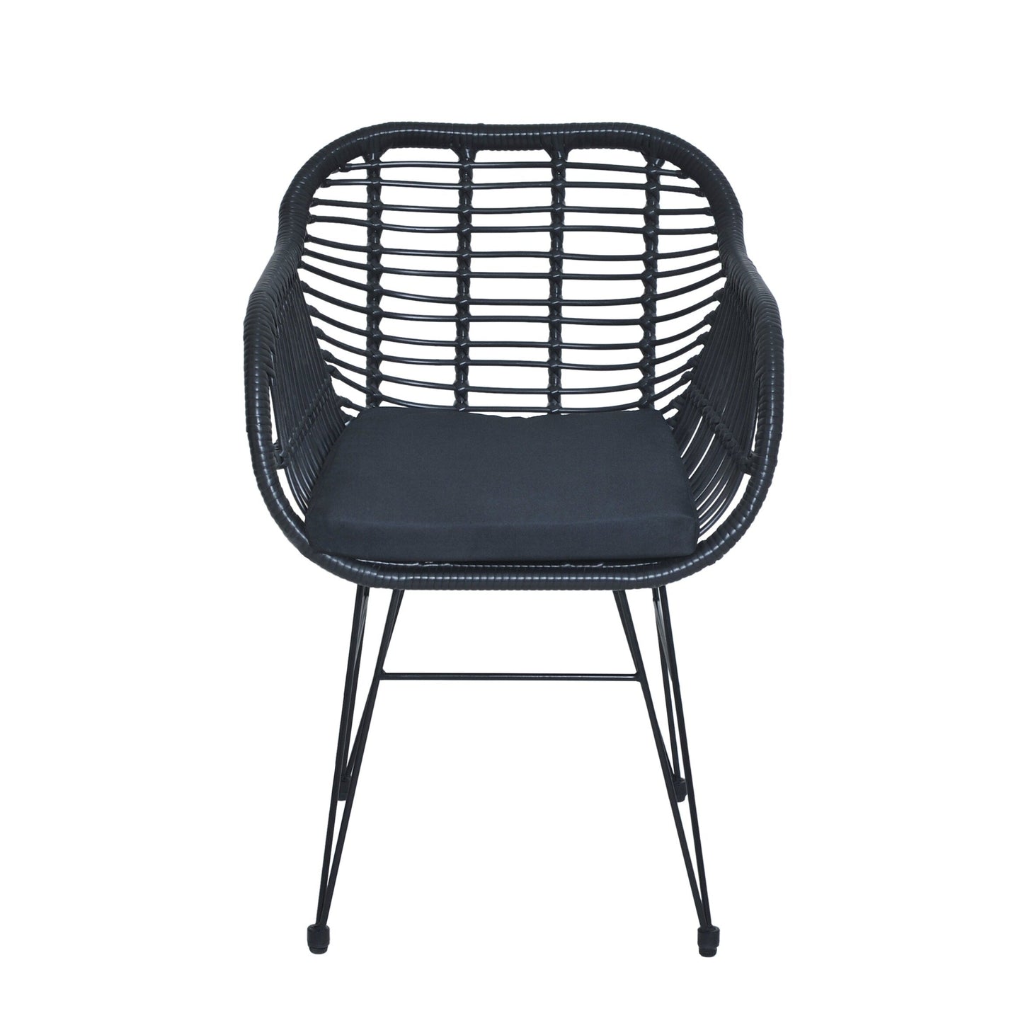 Set da bistrot da esterno in vimini e rattan, 3 pezzi, con tavolo e cuscini