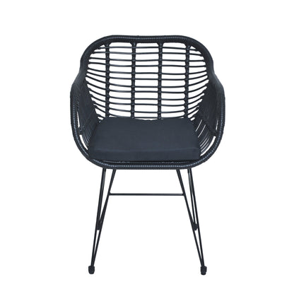 Set da bistrot da esterno in vimini e rattan, 3 pezzi, con tavolo e cuscini