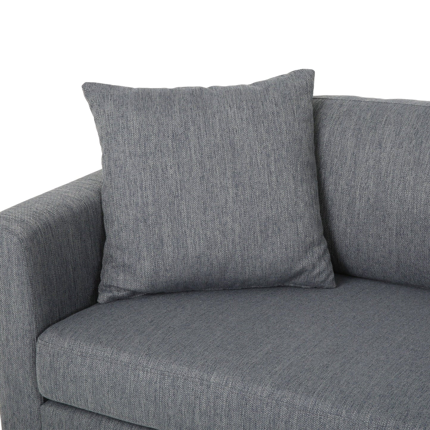Divano a 3 posti con gambe in legno e due cuscini